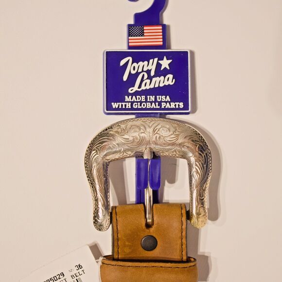 NWT Tony Lama USA Croc Embossed Brown Leather Western Belt Men Sz 36 (44"x1.5") - Picture 3 of 11